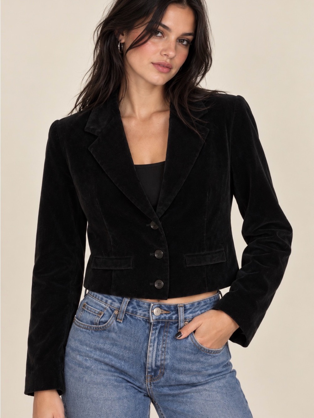 Jonathan Logan Vintage Black Velvet Cropped Blazer Jacket Size 11/12
